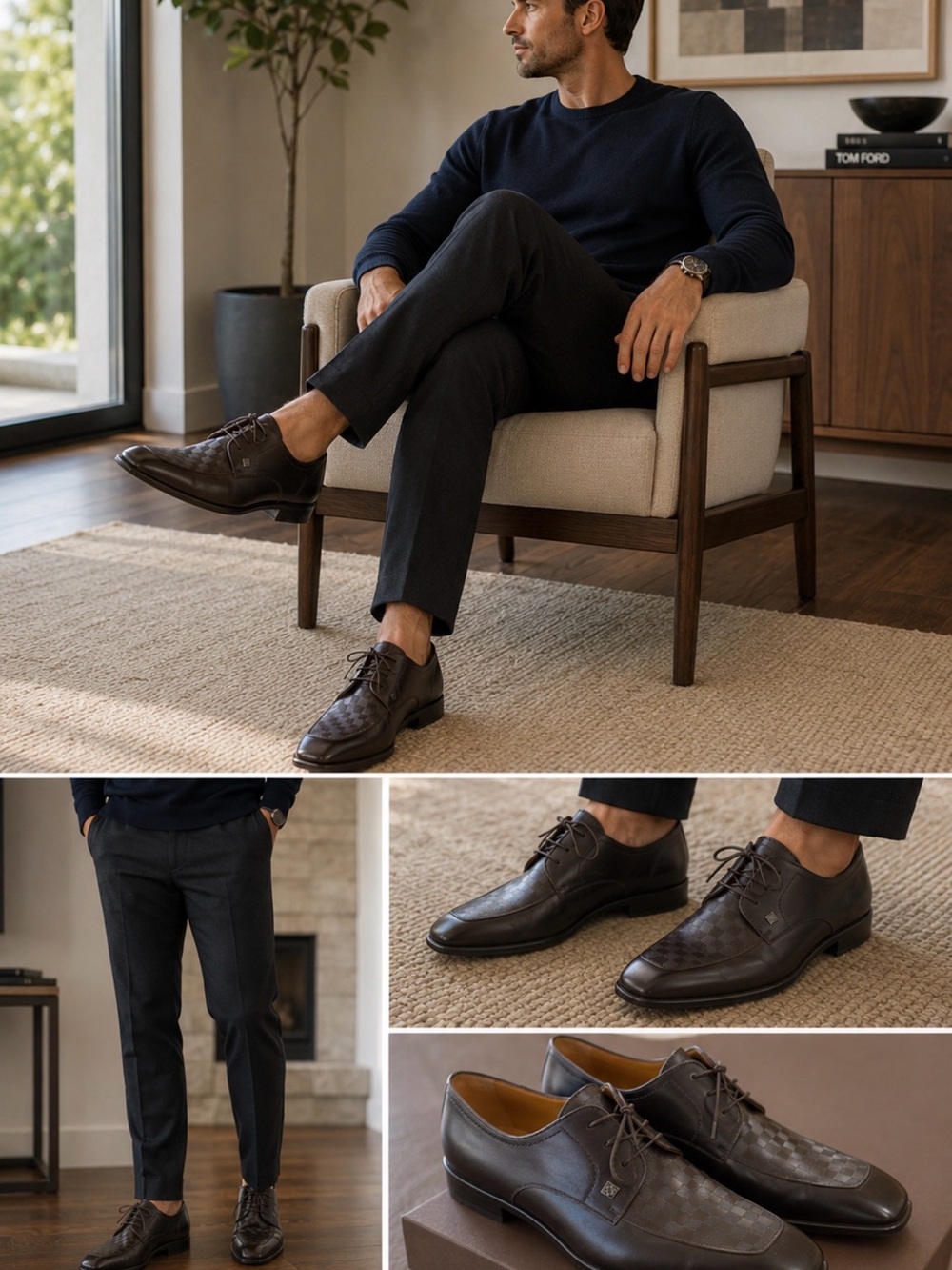 Louis Vuitton Men's Dark Brown Leather Oxford Shoes